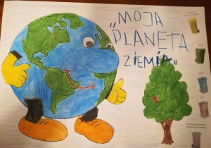 Obrazek przedstawia szczęśliwą planetę Ziemię